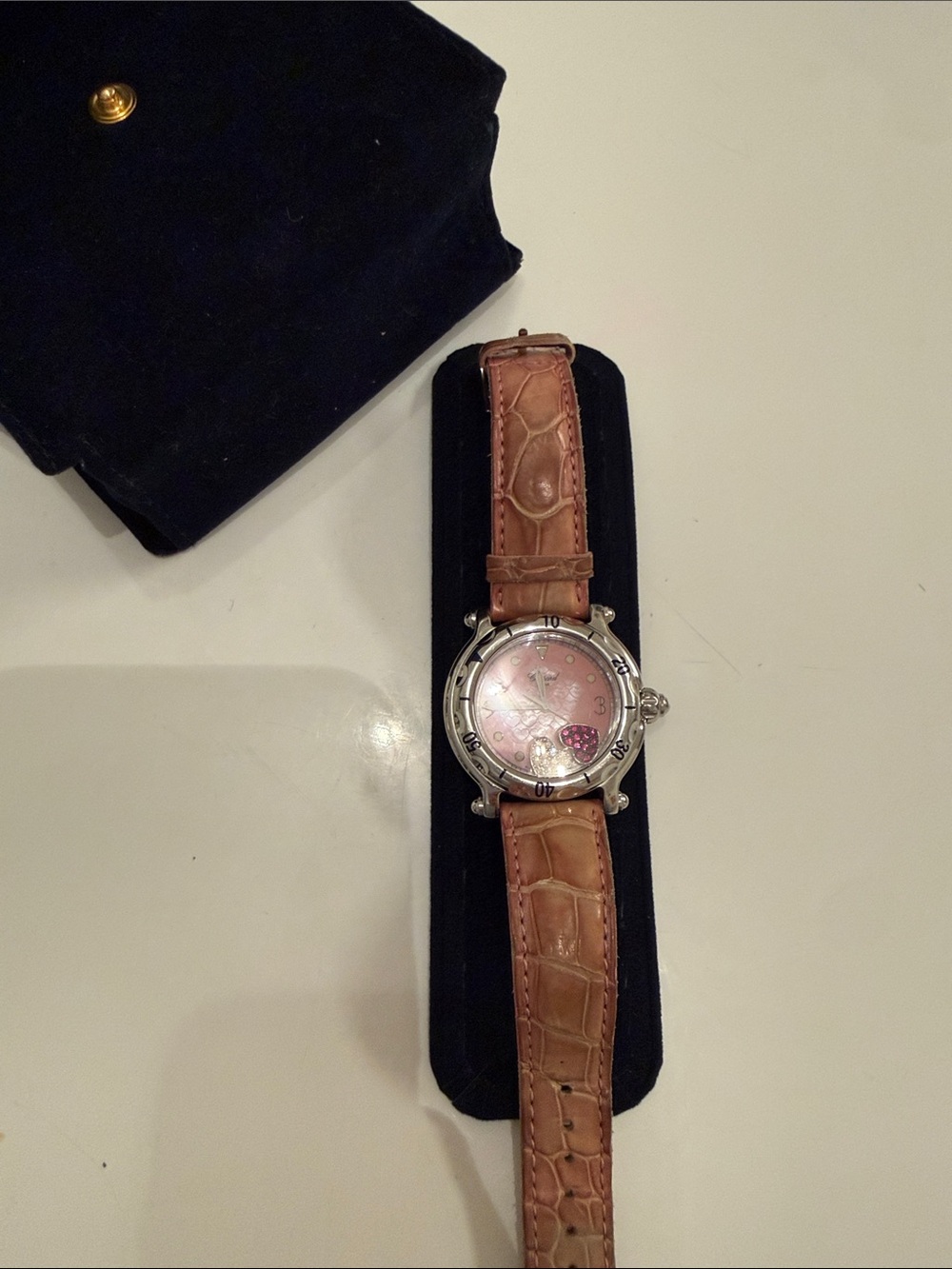 Chopard Pink Dial Watch with Tan Leather Strap